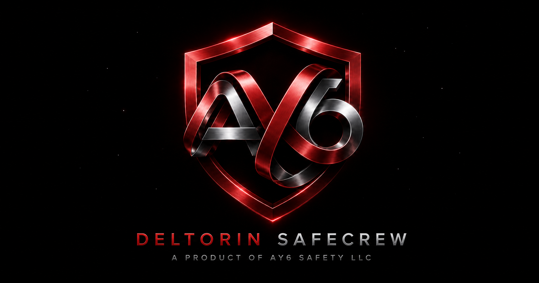 Deltorin SafeCrew red metallic Möbius Shield, a product of AY6 Safety LLC